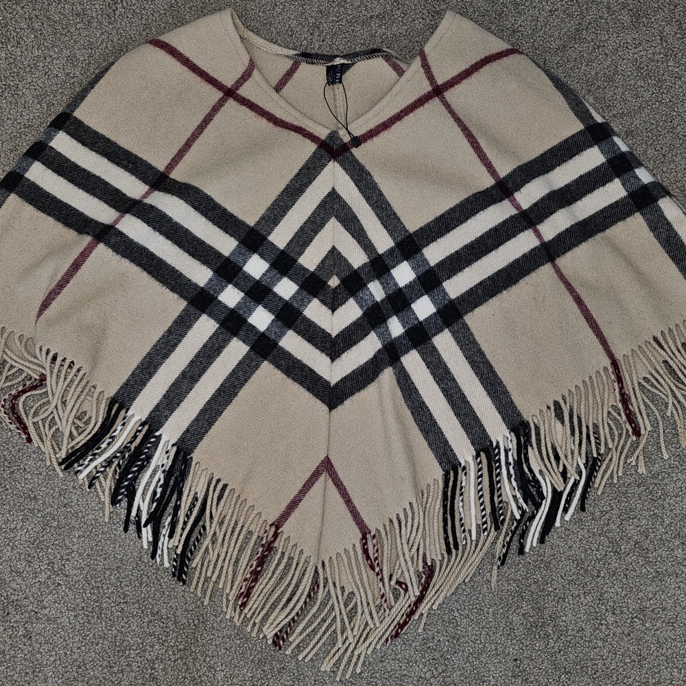 Burberry Beige and Black Plaid Poncho